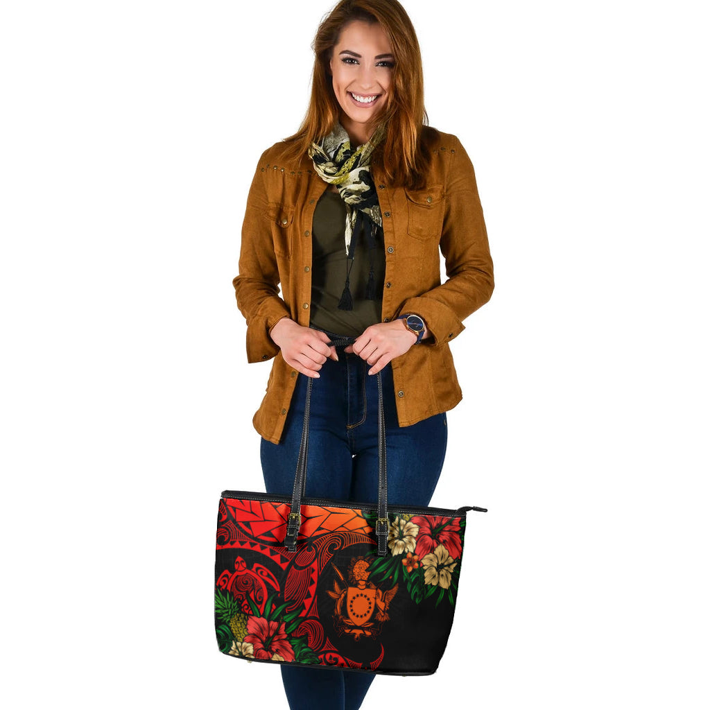 Cook Islands Leather Tote Bag Polynesian Turtle Tropical