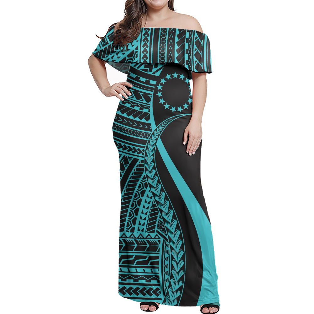 Cook Islands Combo Dress And Shirt - Polynesian Tentacle Tribal Pattern Turquoise