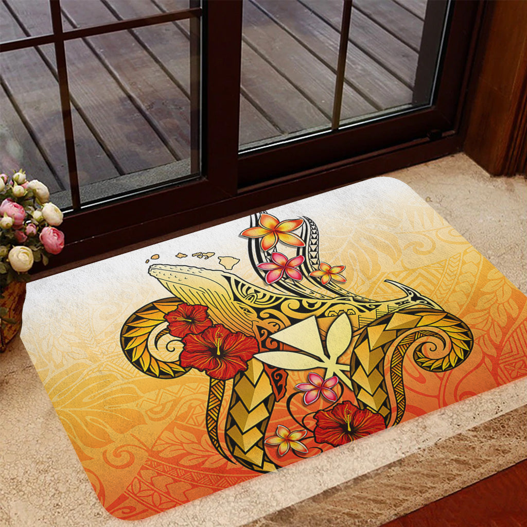 Hawaii Door Mat Humpback Whale with Hibiscus Plumeria