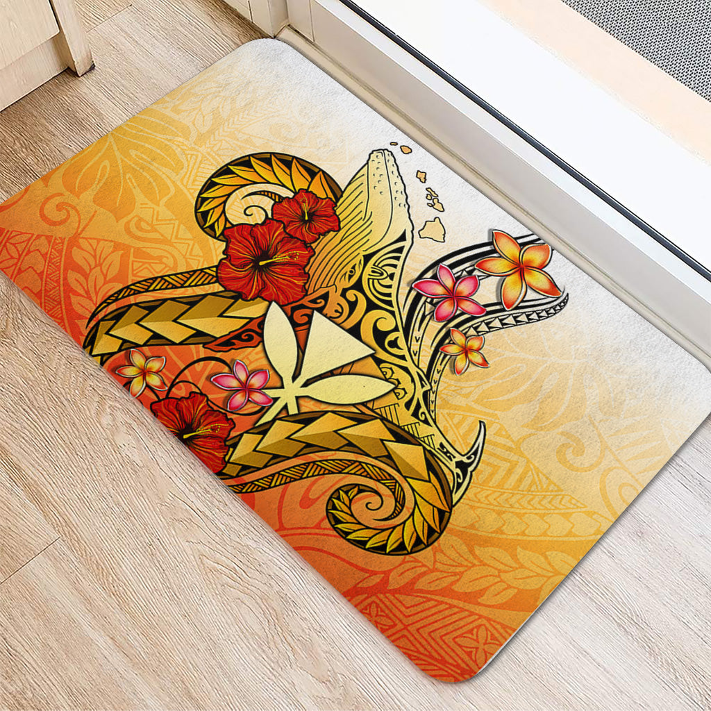 Hawaii Door Mat Humpback Whale with Hibiscus Plumeria