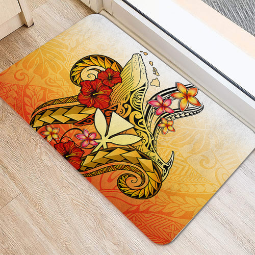 Hawaii Door Mat Humpback Whale with Hibiscus Plumeria