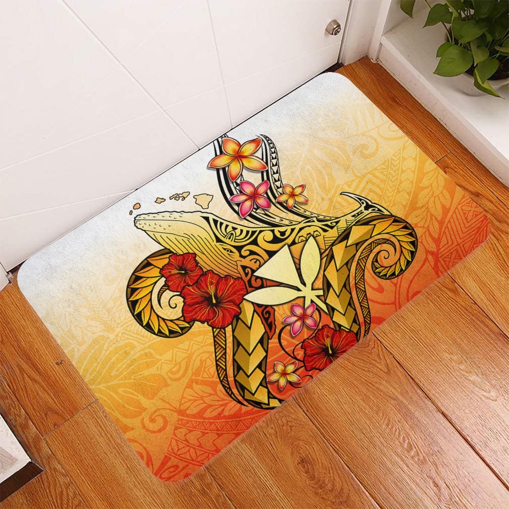 Hawaii Door Mat Humpback Whale with Hibiscus Plumeria