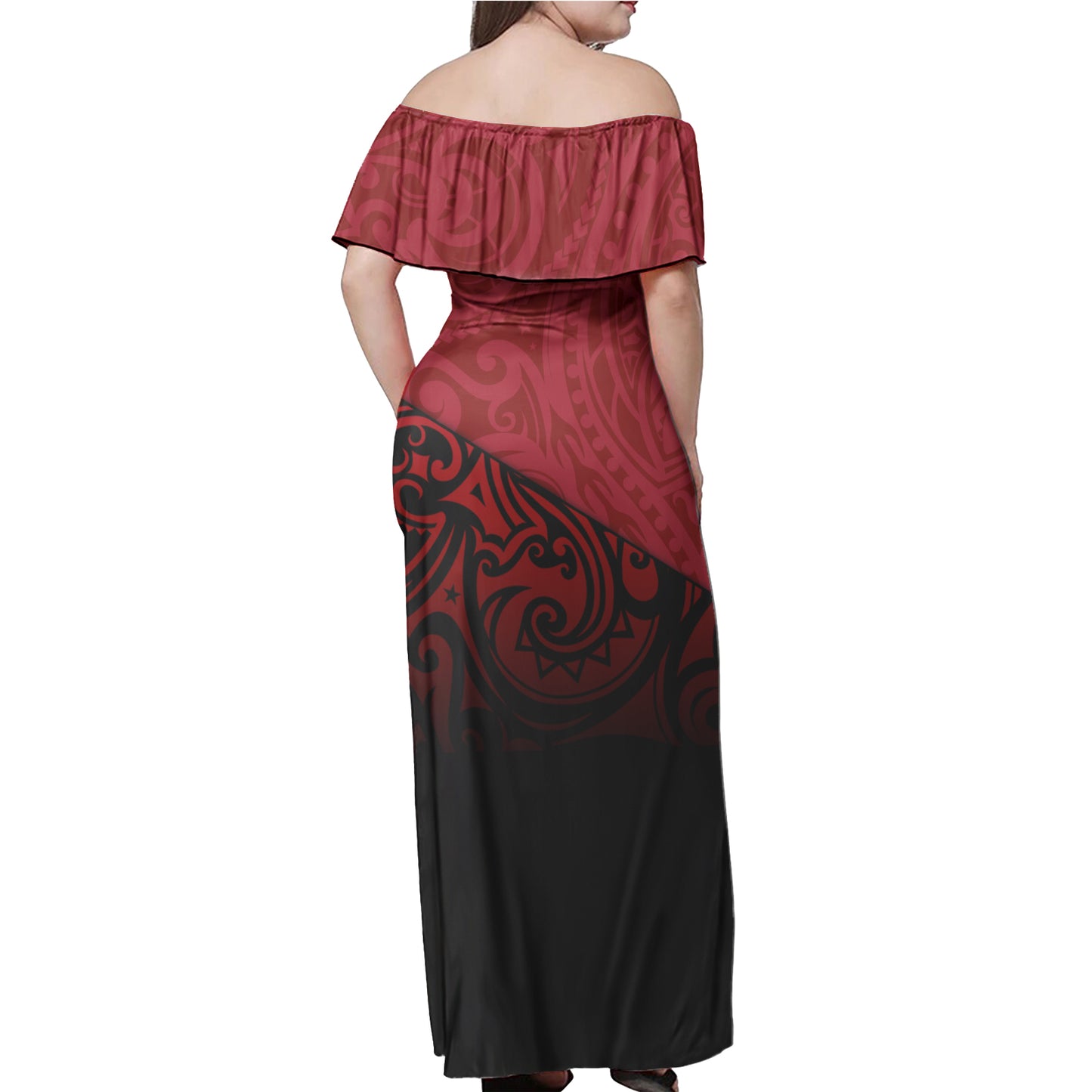 Papua New Guinea Flag Color With Traditional Patterns Women Off Shoulder Long Dress