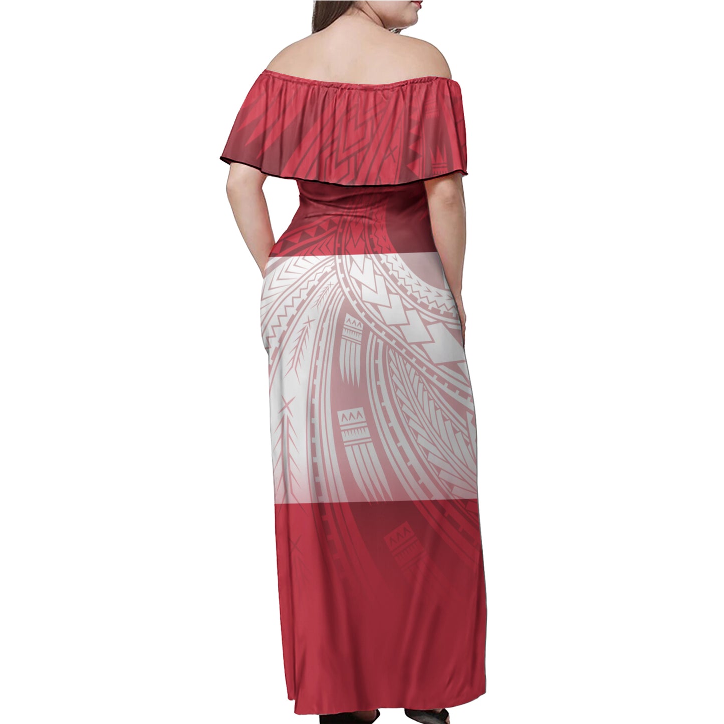 Tahiti Flag Color With Traditional Patterns Women Off Shoulder Long Dress