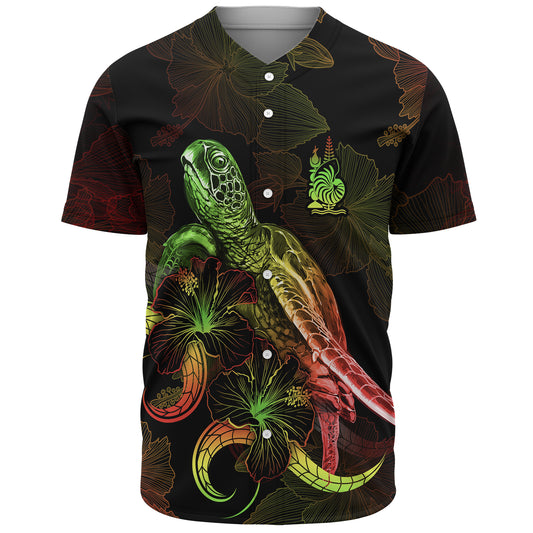 New Caledonia Baseball Shirt Sea Turtle With Blooming Hibiscus Flowers Reggae
