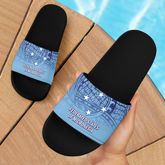 Federated States Of Micronesia Flag Color With Traditional Patterns Slide Sandals