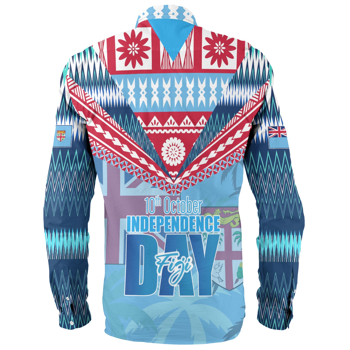 Fiji Long Sleeve Shirt Happy Fiji independence Day Ethnic Masi Tribal Design