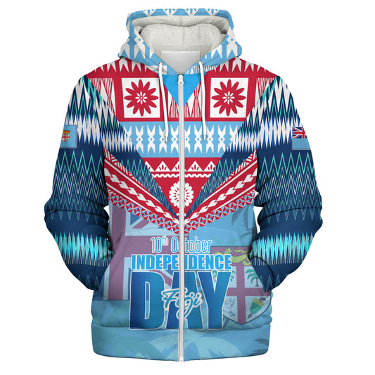 Fiji Sherpa Hoodie Happy Fiji independence Day Ethnic Masi Tribal Design