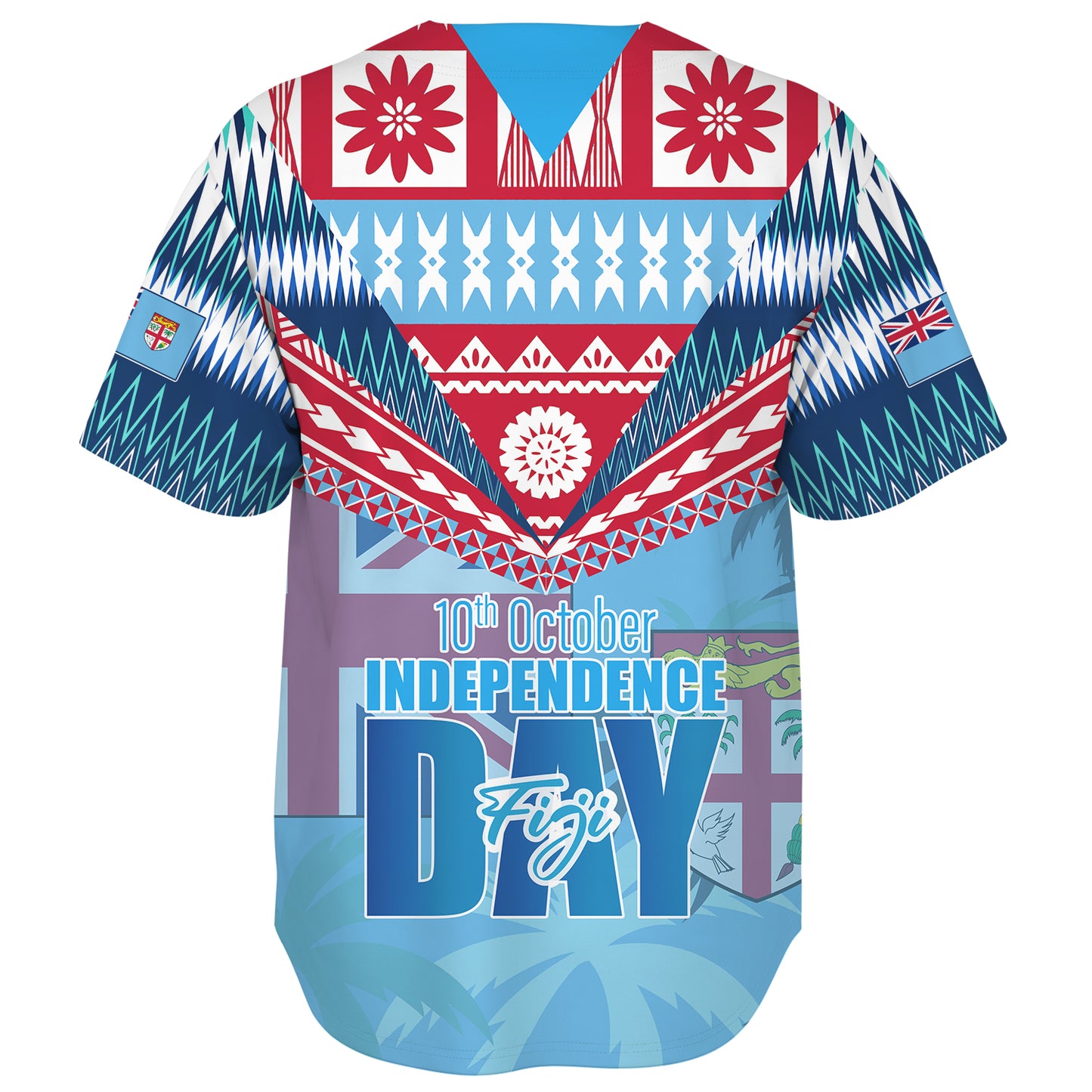 Fiji Baseball Shirt Happy Fiji independence Day Ethnic Masi Tribal Design