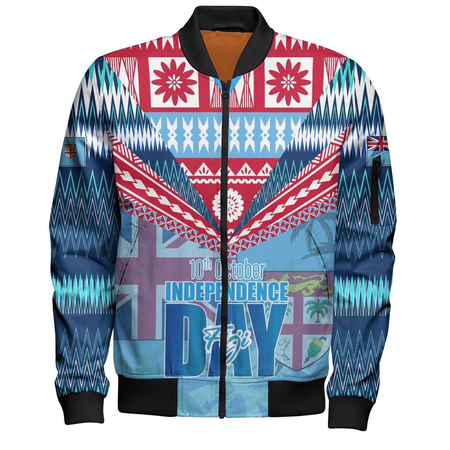 Fiji Bomber Jacket Happy Fiji independence Day Ethnic Masi Tribal Design