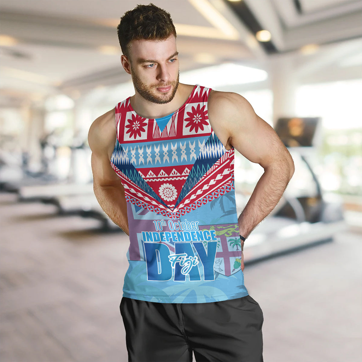 Fiji Tank Top Happy Fiji independence Day Ethnic Masi Tribal Design