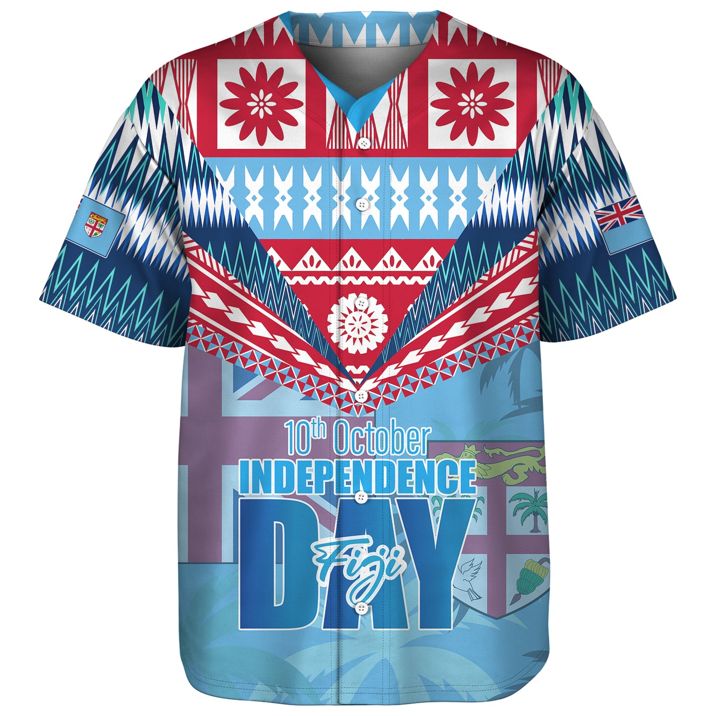 Fiji Baseball Shirt Happy Fiji independence Day Ethnic Masi Tribal Design