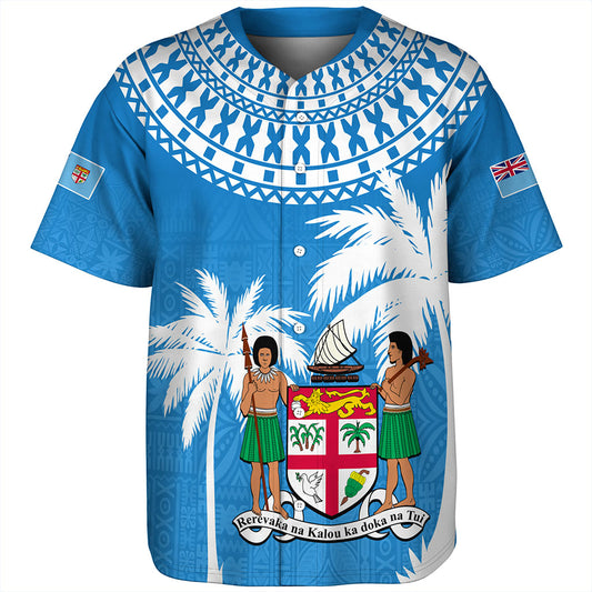 Fiji Baseball Shirt Coconut Tree Flag Coat Of Arms Style