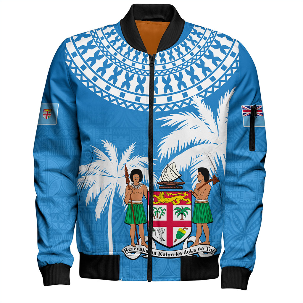 Fiji Bomber Jacket Coconut Tree Flag Coat Of Arms Style