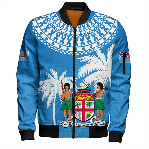 Fiji Bomber Jacket Coconut Tree Flag Coat Of Arms Style