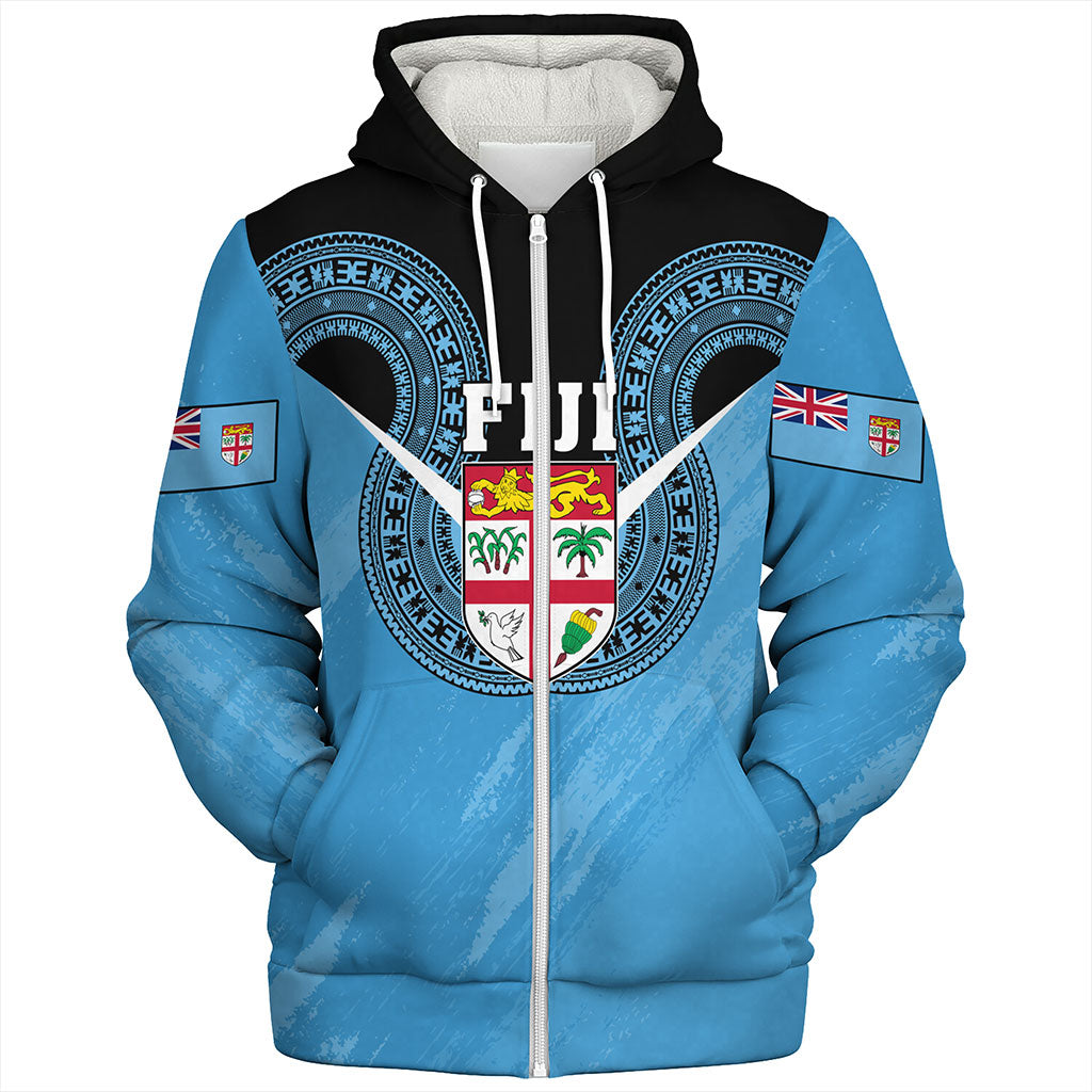 Fiji Sherpa Hoodie Melanesia Masi Pattern Grunge Style