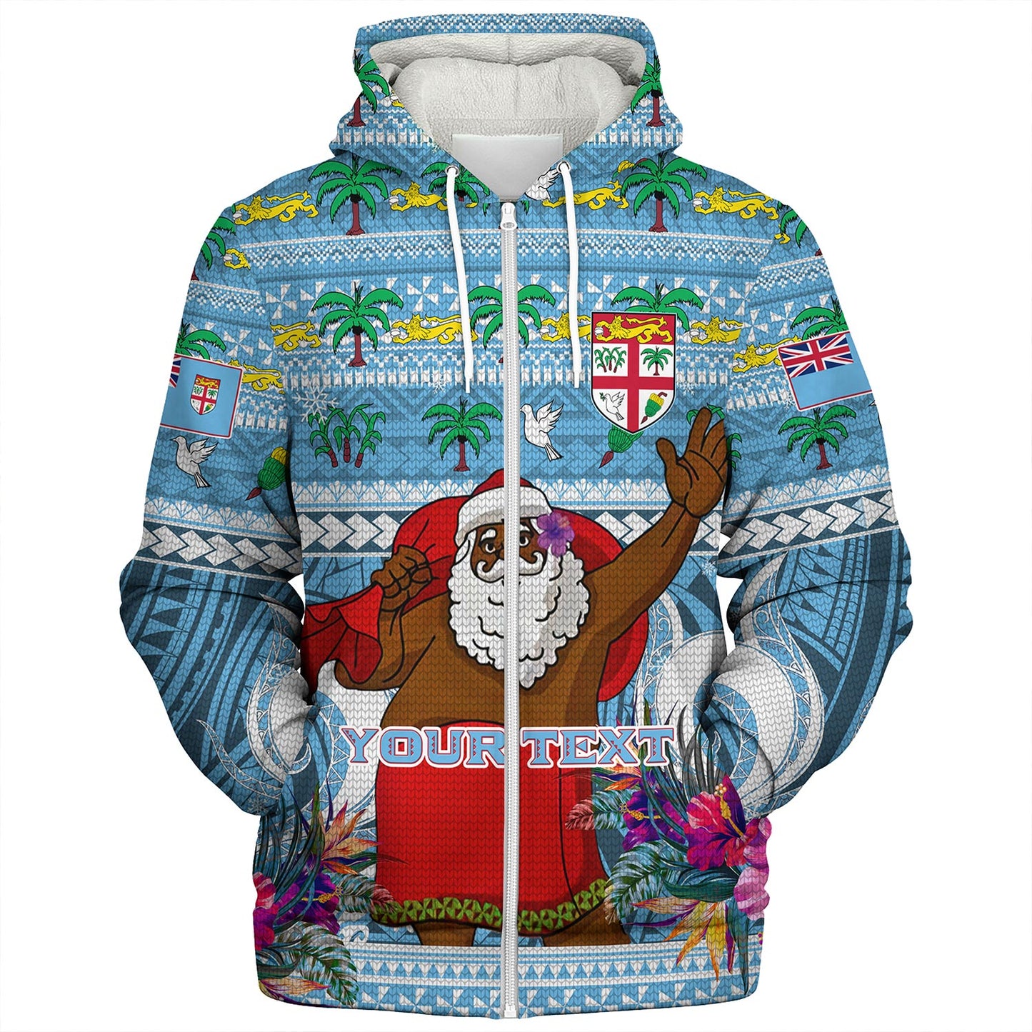 Fiji Sherpa Hoodie Custom Merry Christmas Bula Santa Marau na Kerisimasi Fiji