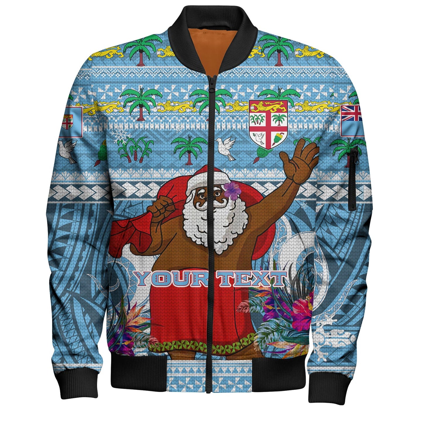 Fiji Bomber Jacket Custom Merry Christmas Bula Santa Marau na Kerisimasi Fiji