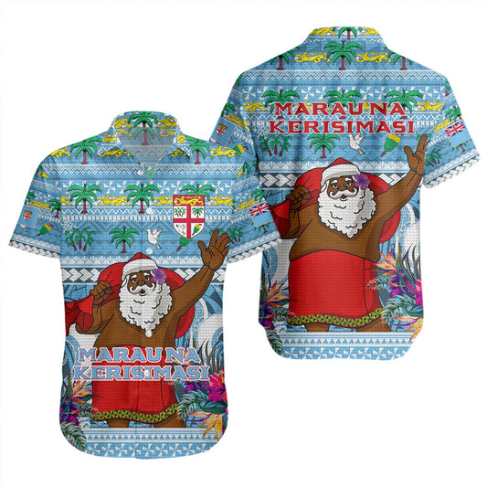 Fiji Short Sleeve Shirt Custom Merry Christmas Bula Santa Marau na Kerisimasi Fiji