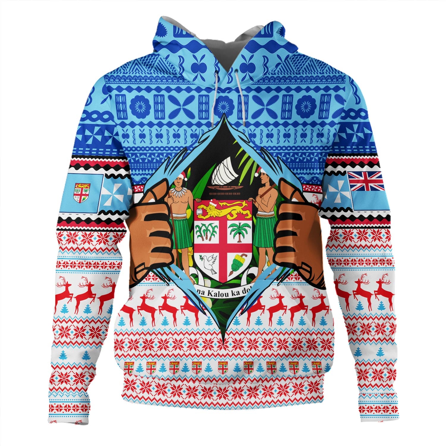 Fiji Hoodie Merry Christmas Born Fijian Masi Knitted Ugly Christmas Pattern