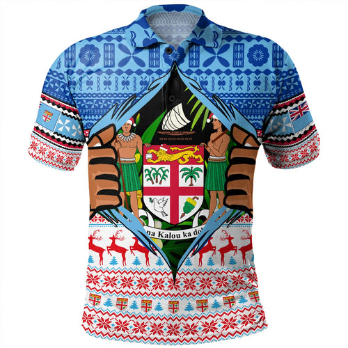 Fiji Polo Shirt Merry Christmas Born Fijian Masi Knitted Ugly Christmas Pattern