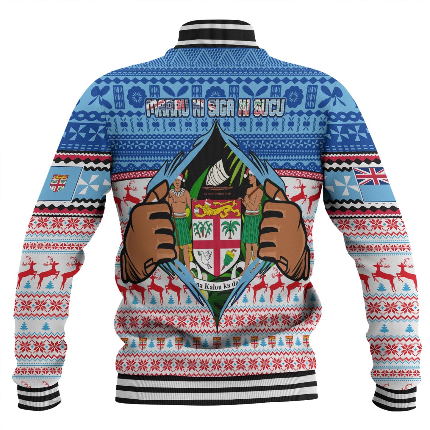 Fiji Baseball Jacket Merry Christmas Born Fijian Masi Knitted Ugly Christmas Pattern