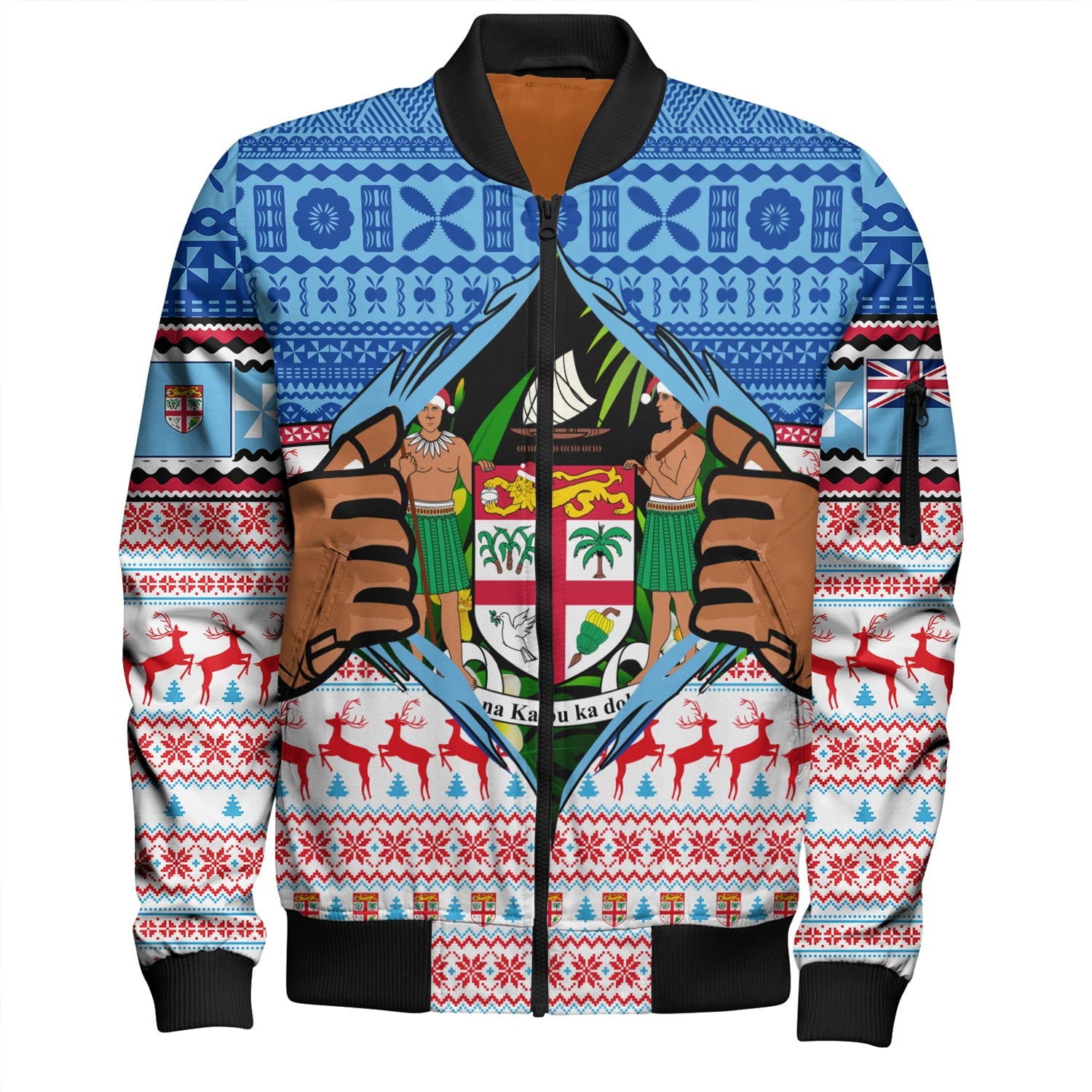 Fiji Bomber Jacket Merry Christmas Born Fijian Masi Knitted Ugly Christmas Pattern