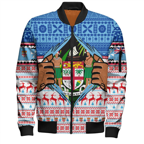 Fiji Bomber Jacket Merry Christmas Born Fijian Masi Knitted Ugly Christmas Pattern