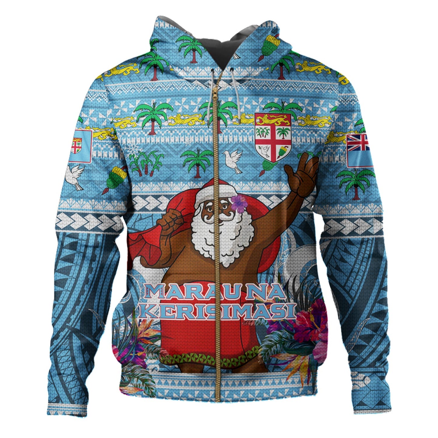 Fiji Hoodie Custom Merry Christmas Bula Santa Marau na Kerisimasi Fiji