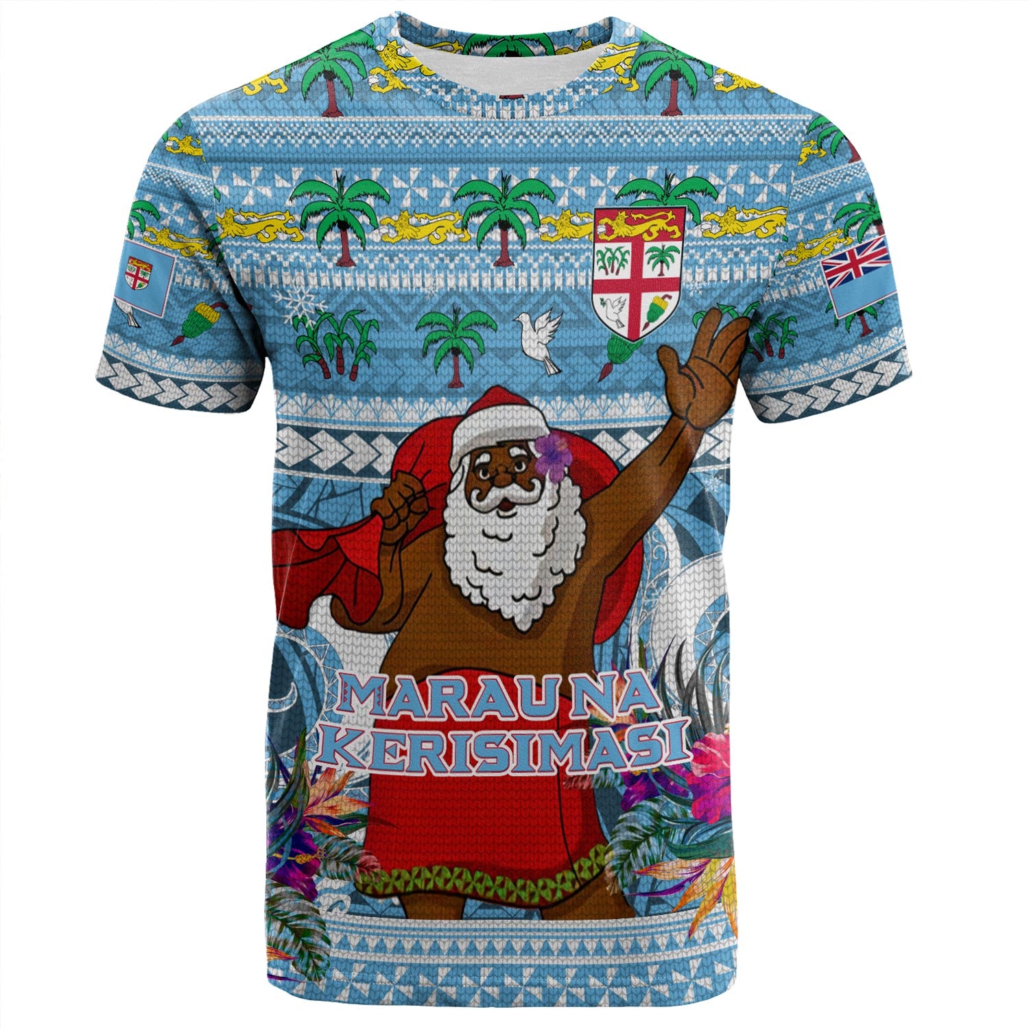 Fiji T-Shirt Custom Merry Christmas Bula Santa Marau na Kerisimasi Fiji