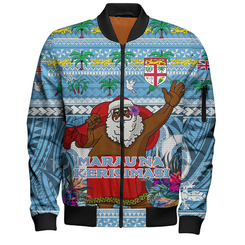 Fiji Bomber Jacket Custom Merry Christmas Bula Santa Marau na Kerisimasi Fiji