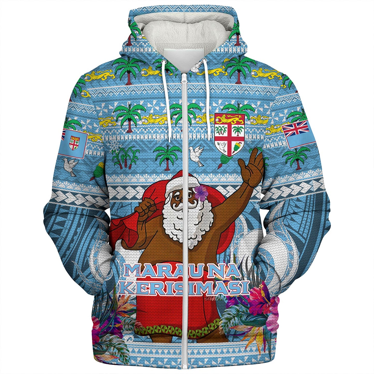 Fiji Sherpa Hoodie Custom Merry Christmas Bula Santa Marau na Kerisimasi Fiji