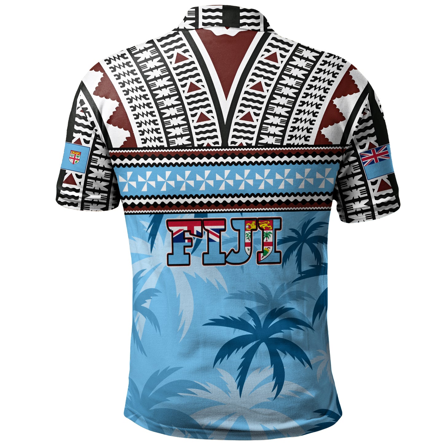Fiji Polo Shirt Fijian Tribal Masi Design With Tropical Palm Leaves