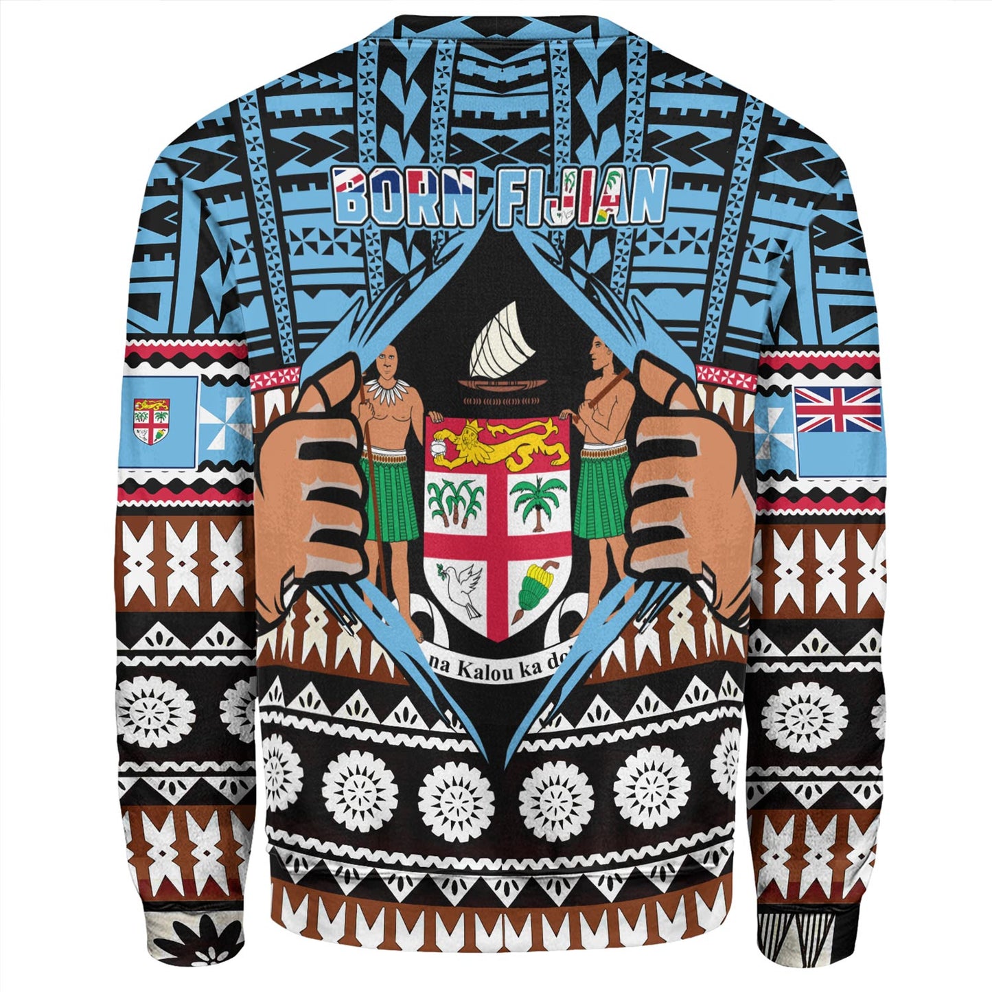Fiji Sweatshirt Born Fijian Masi Traditional Pattern Pacific Tribal Art