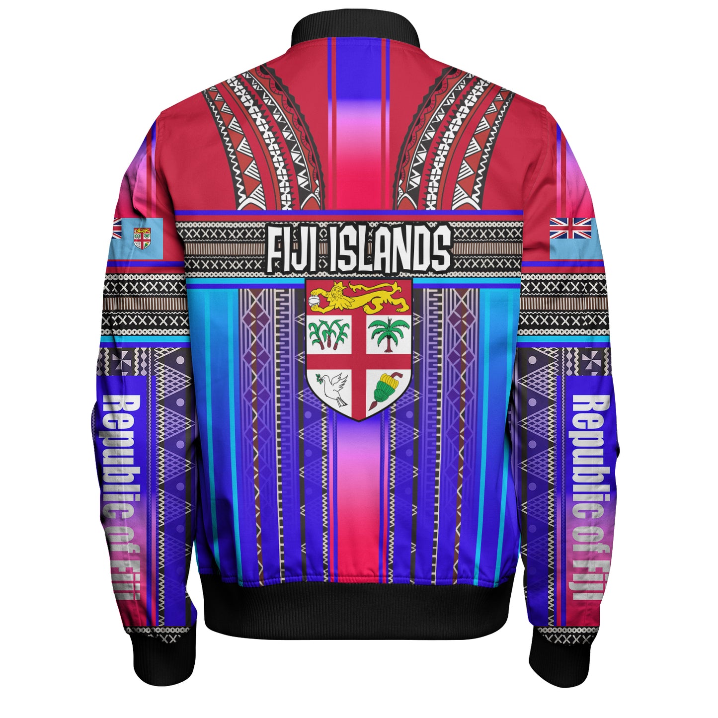 Fiji Bomber Jacket Fijian Traditional Masi Patterns Red