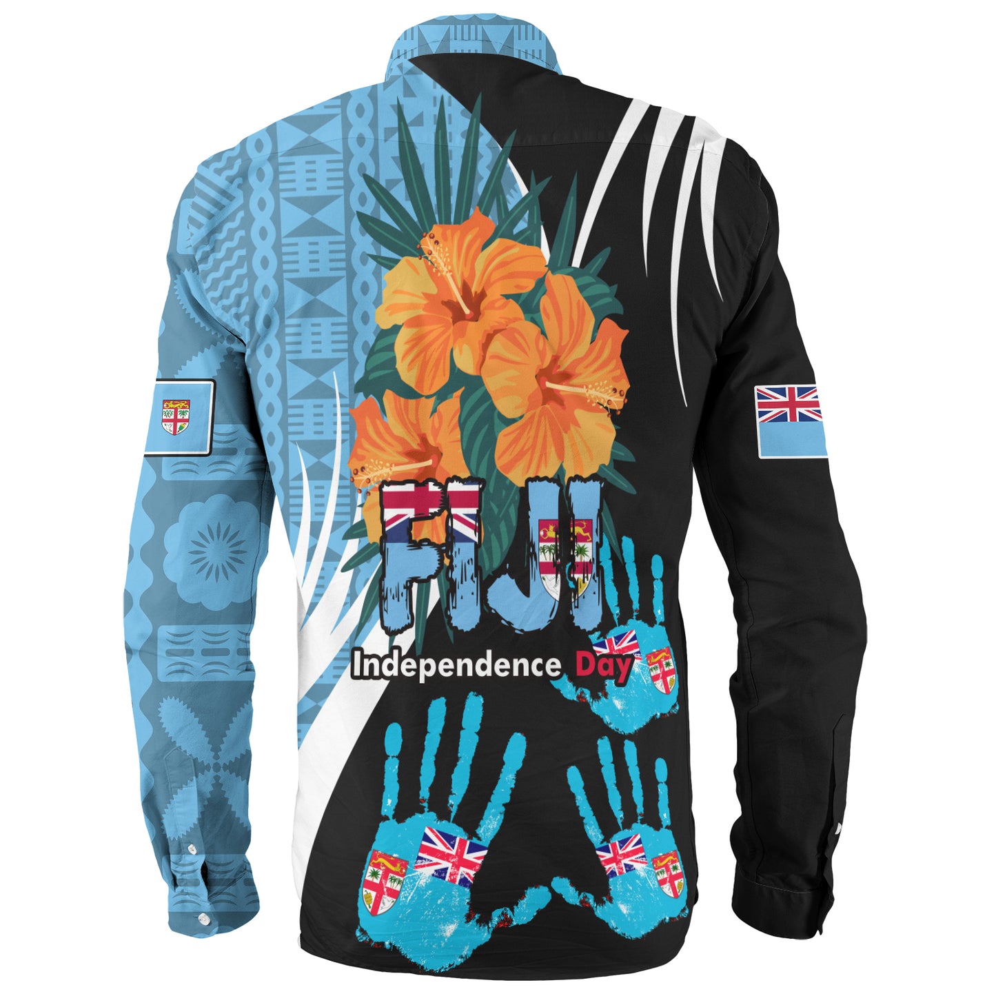 Fiji Long Sleeve Shirt Fiji Day The Bula Spirit Fijian Hand Print Tapa Pattern Tropical Flowers
