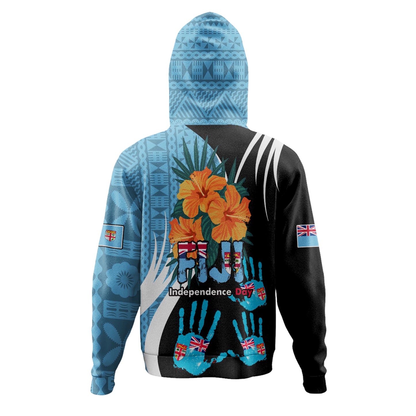 Fiji Hoodie Fiji Day The Bula Spirit Fijian Hand Print Tapa Pattern Tropical Flowers