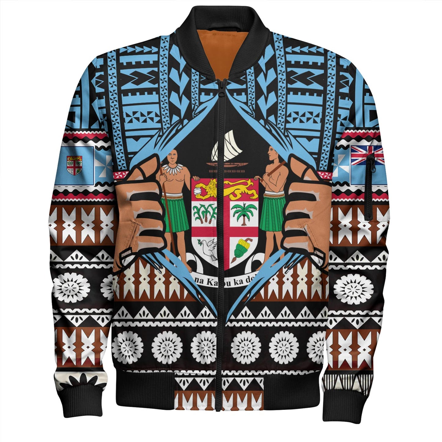 Fiji Bomber Jacket Born Fijian Masi Traditional Pattern Pacific Tribal Art