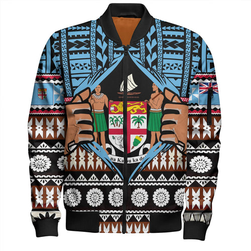 Fiji Bomber Jacket Born Fijian Masi Traditional Pattern Pacific Tribal Art