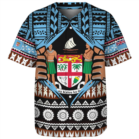 Fiji Baseball Shirt Born Fijian Masi Traditional Pattern Pacific Tribal Art