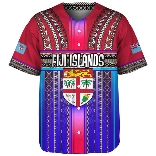 Fiji Baseball Shirt Fijian Traditional Masi Patterns Red