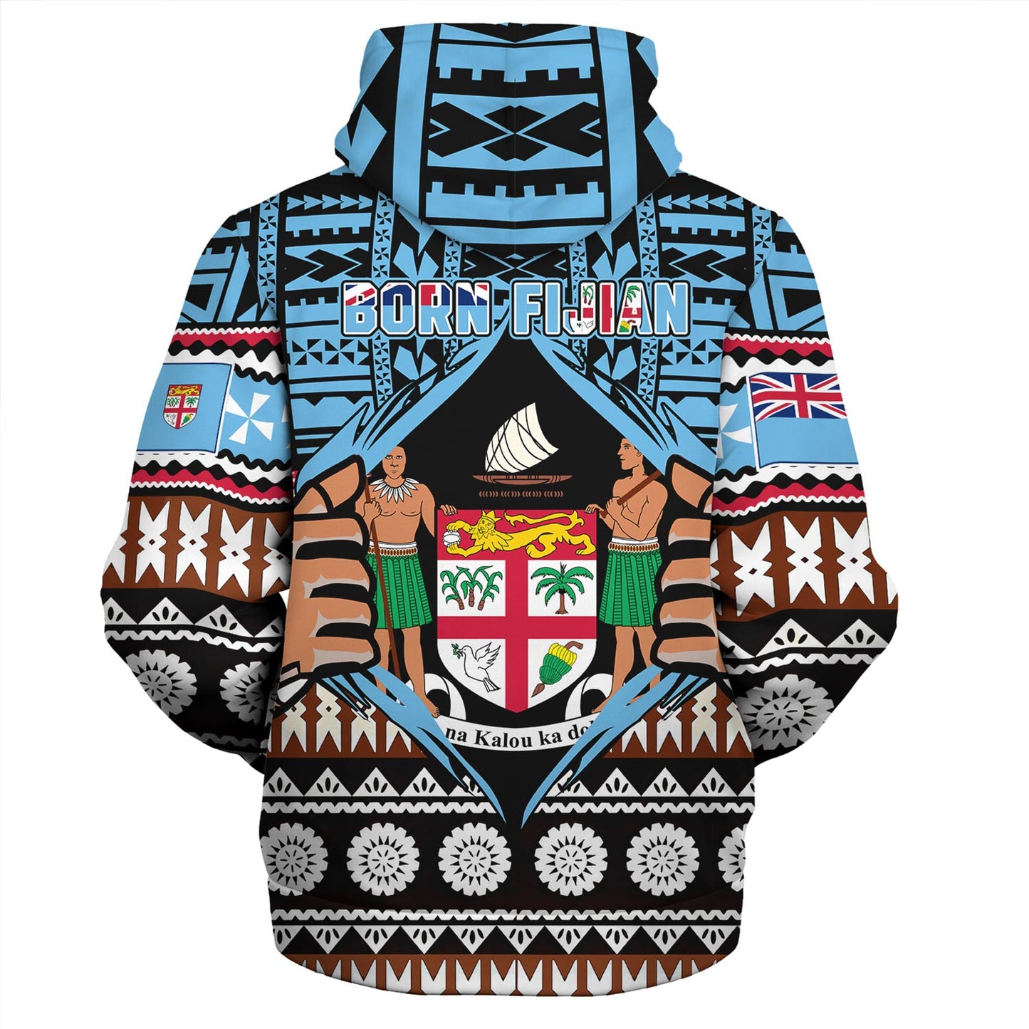 Fiji Sherpa Hoodie Born Fijian Masi Traditional Pattern Pacific Tribal Art
