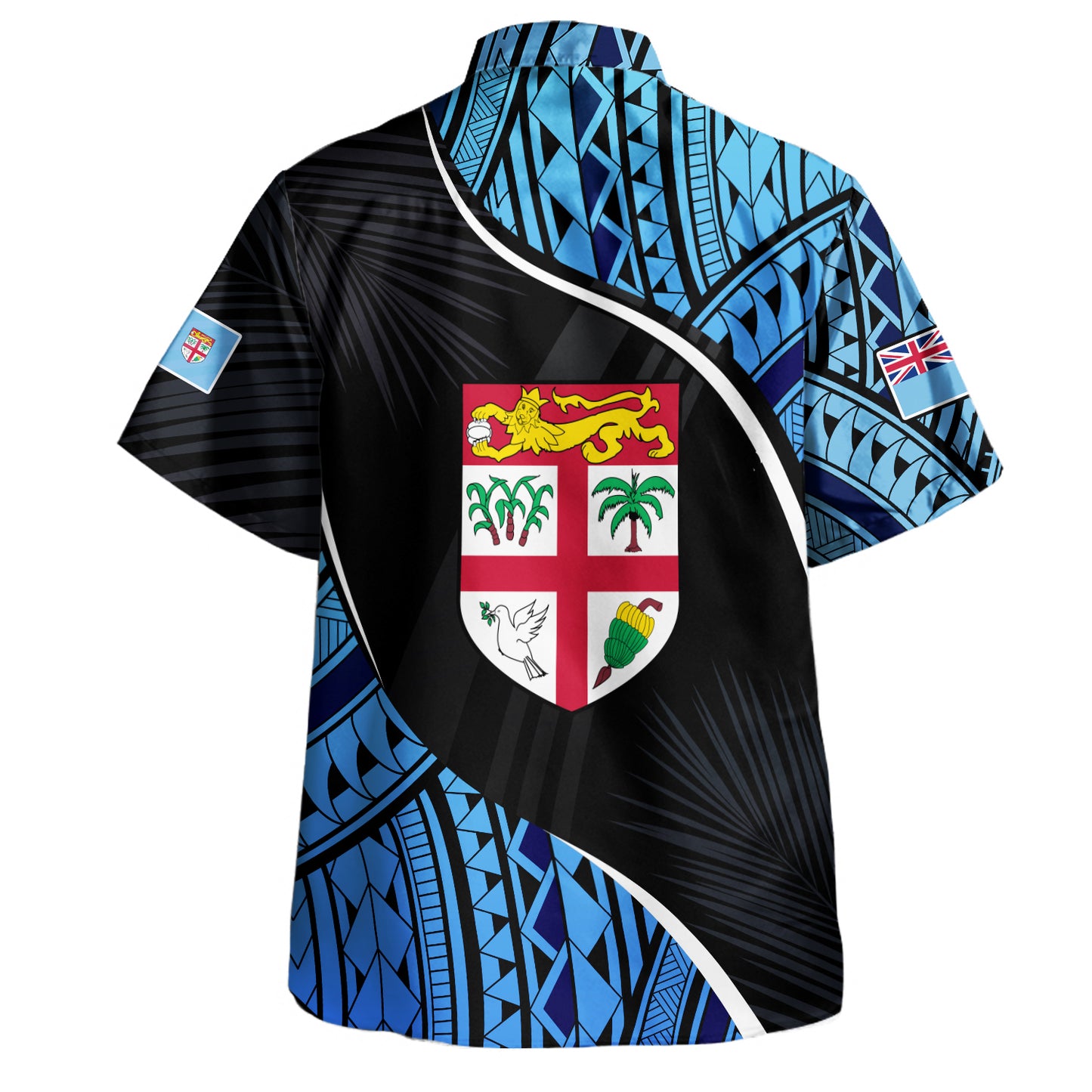 Fiji Hawaiian Shirt Fiji Map With Coat Of Arms Polynesian Tatau Half Black