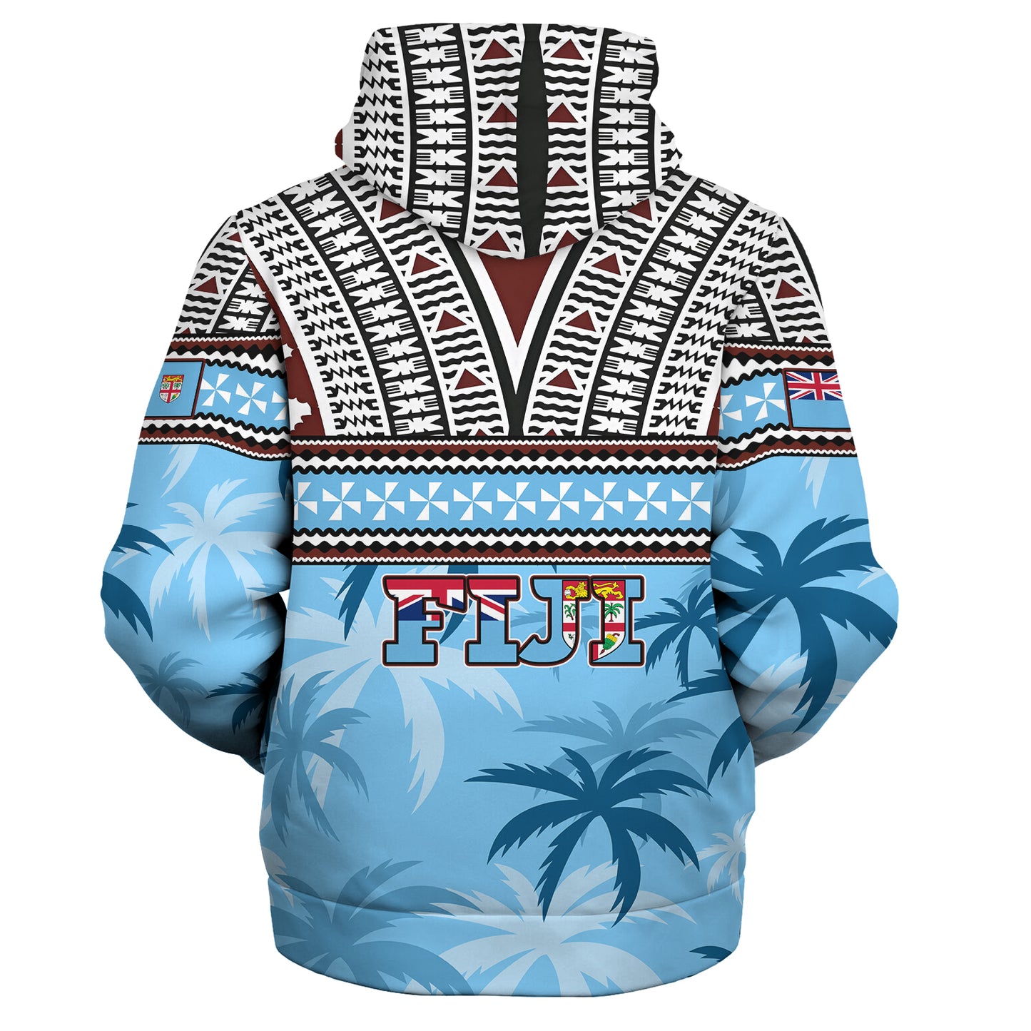 Fiji Sherpa Hoodie Fijian Tribal Masi Design With Tropical Palm Leaves