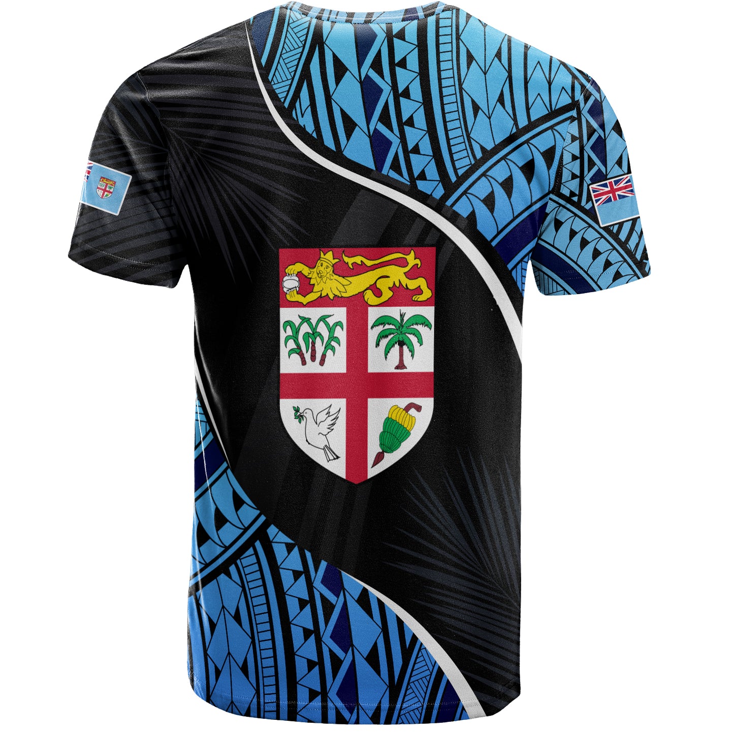 Fiji T-Shirt Fiji Map With Coat Of Arms Polynesian Tatau Half Black