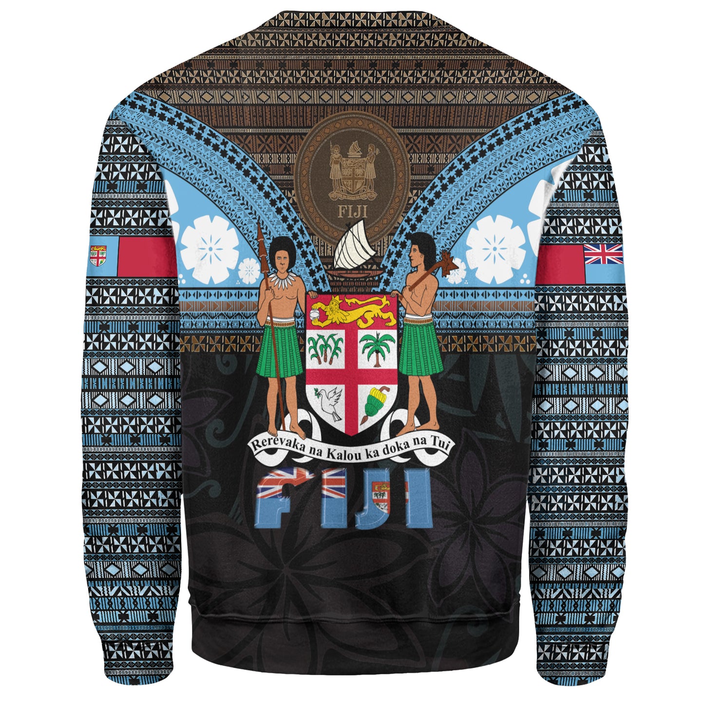 Fiji Sweatshirt Fiji Brown Masi Design With Coat Of Arms Tribal Half Black
