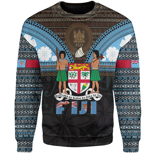 Fiji Sweatshirt Fiji Brown Masi Design With Coat Of Arms Tribal Half Black
