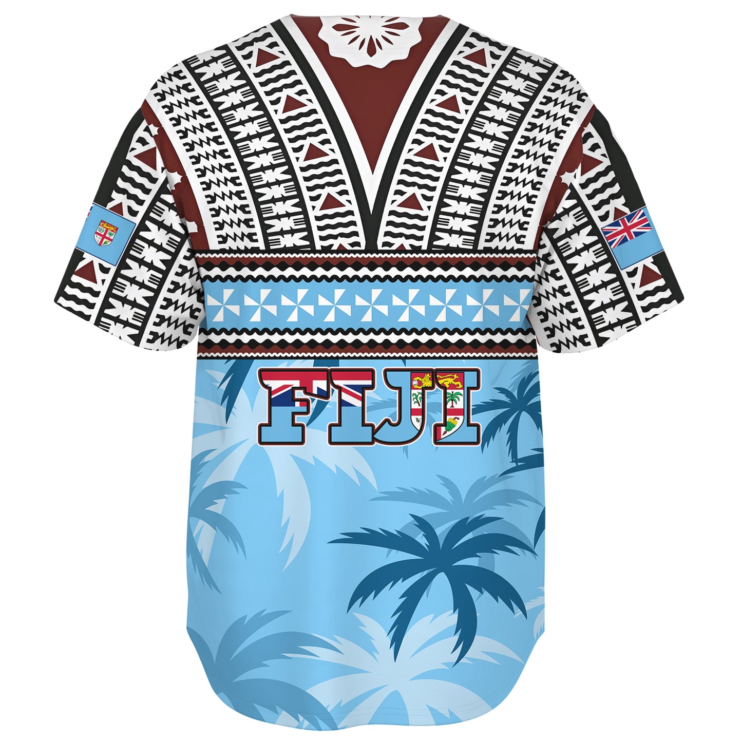 Fiji Baseball Shirt Fijian Tribal Masi Design With Tropical Palm Leaves