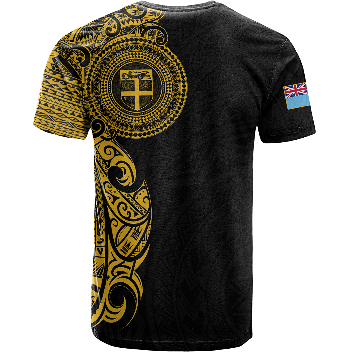 Fiji T-Shirt Custom Polynesian Half Sleeve Gold Tattoo With Seal Black