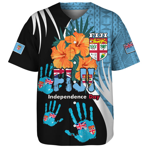 Fiji Baseball Shirt Fiji Day The Bula Spirit Fijian Hand Print Tapa Pattern Tropical Flowers